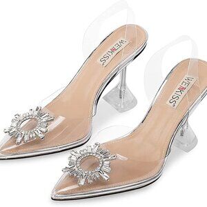 Women's Clear Heels Shoes w/Crystal Rhinestones, Size 12 Transparent PVC Crystal